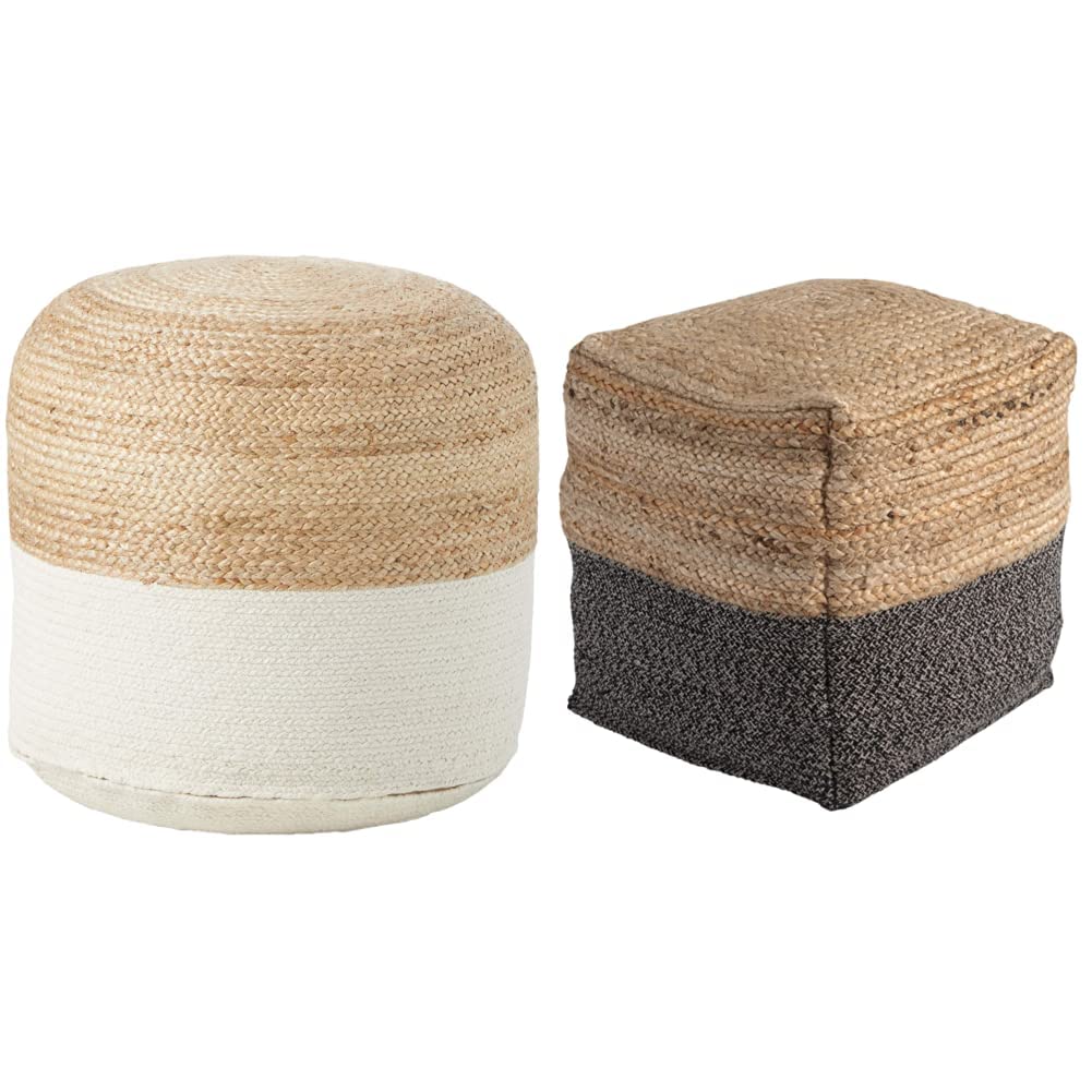 Sweed Valley Jute, Cotton & Farmhouse Poufs (19 x 19 Inches & 17.5 x 20.25 Inches)