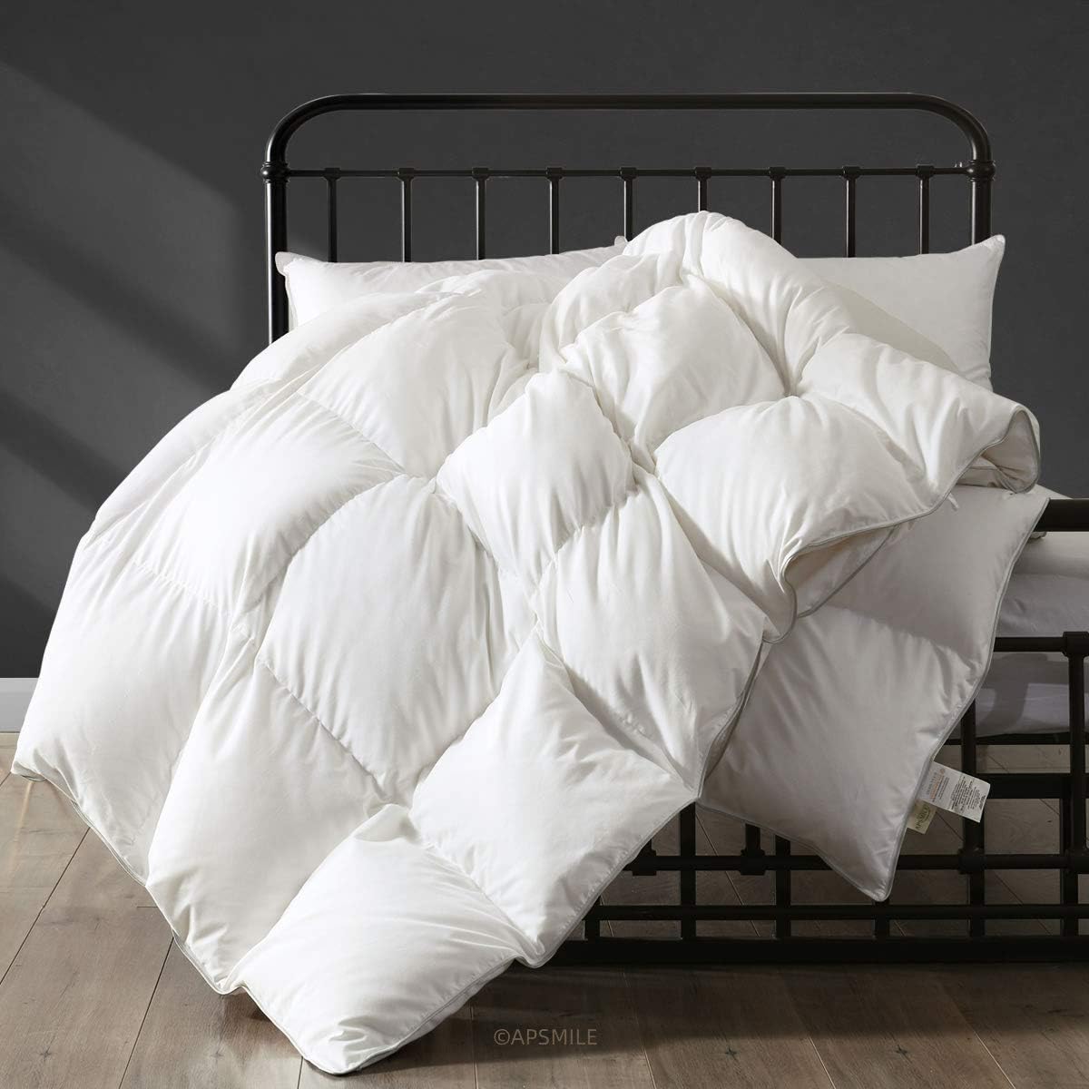 APSMILE Heavyweight Full/Queen Feathers Down Comforter for Colder Weather/Sleeper, Ultra-Soft Hotel Collection Down Duvet Insert, 46oz Fluffy Thick Winter Down Comforter(90x90, White)