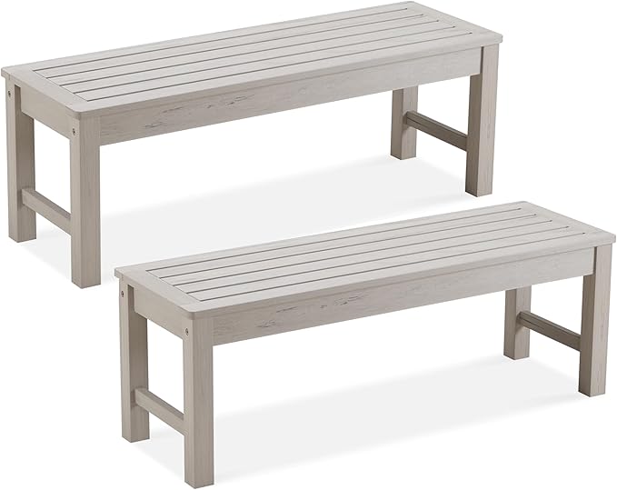 Knight Bench Set of 2, Two Person Outdoor Poly Lumber Patio Backless Bench