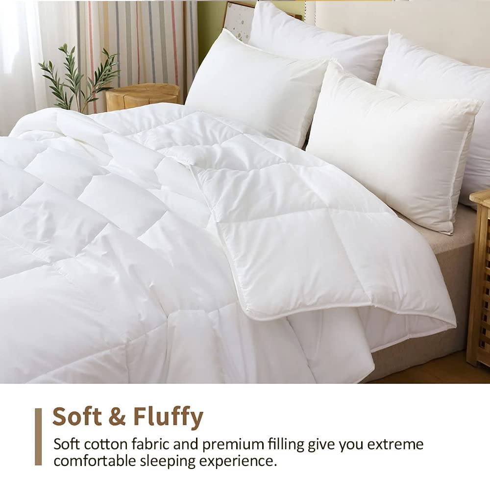 DWR 100% Cotton Fabric Covered Lightweight Down Alternative Comforter Queen, Ultra-Soft Skin-Friendly Cloud Breathable Eucalyptus Microfiber Filled Duvet Insert for Hot Sleeper (88x88, White)