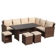 7 Pieces Patio Furniture Set, Outdoor Patio Dining Sofa Set W/Cushion
