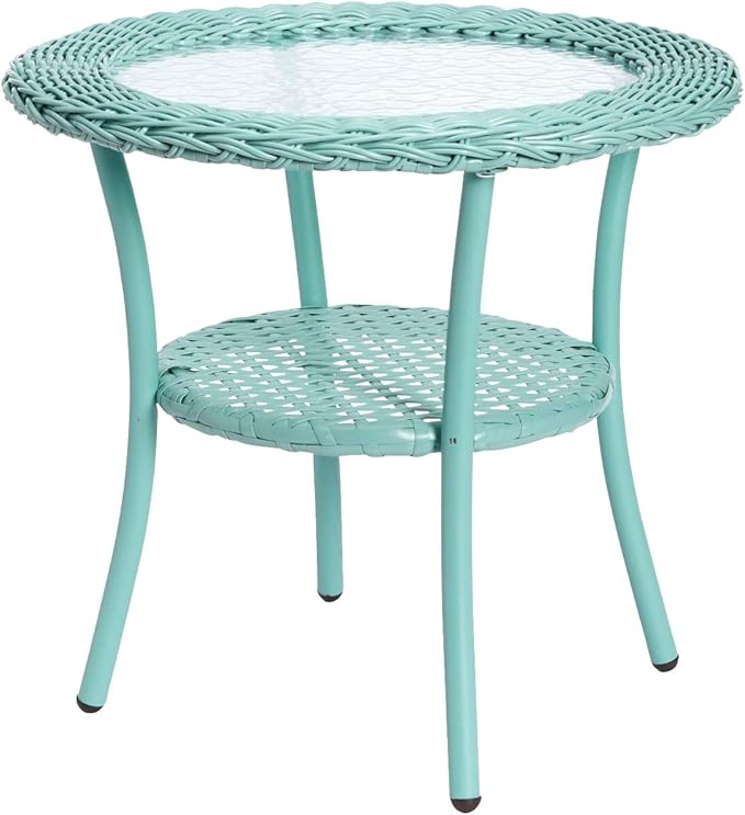 Roma All-Weather Wicker Side Table - Coral
