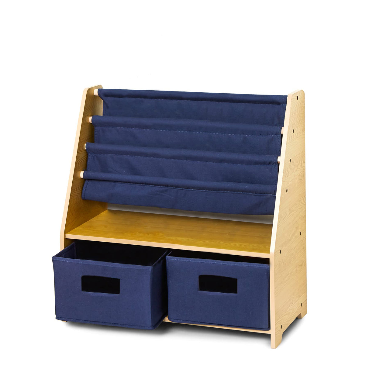 Kids Canvas Sling Bookshelf with Storage – 4 Shelves & 2 Drawers