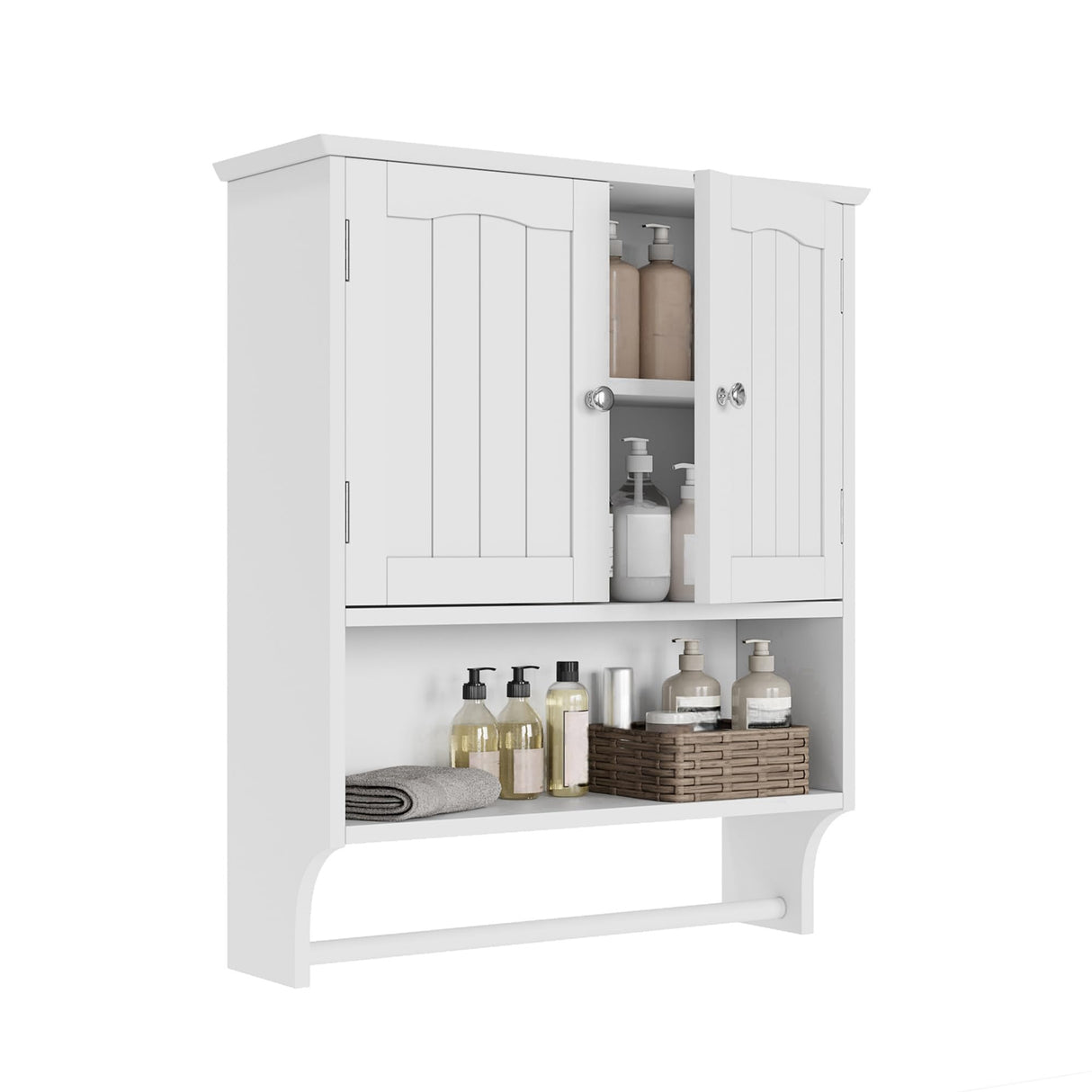 White Bathroom Cabinet Wall Mounted with Towels Bar, Bathroom Medicine Cabinet