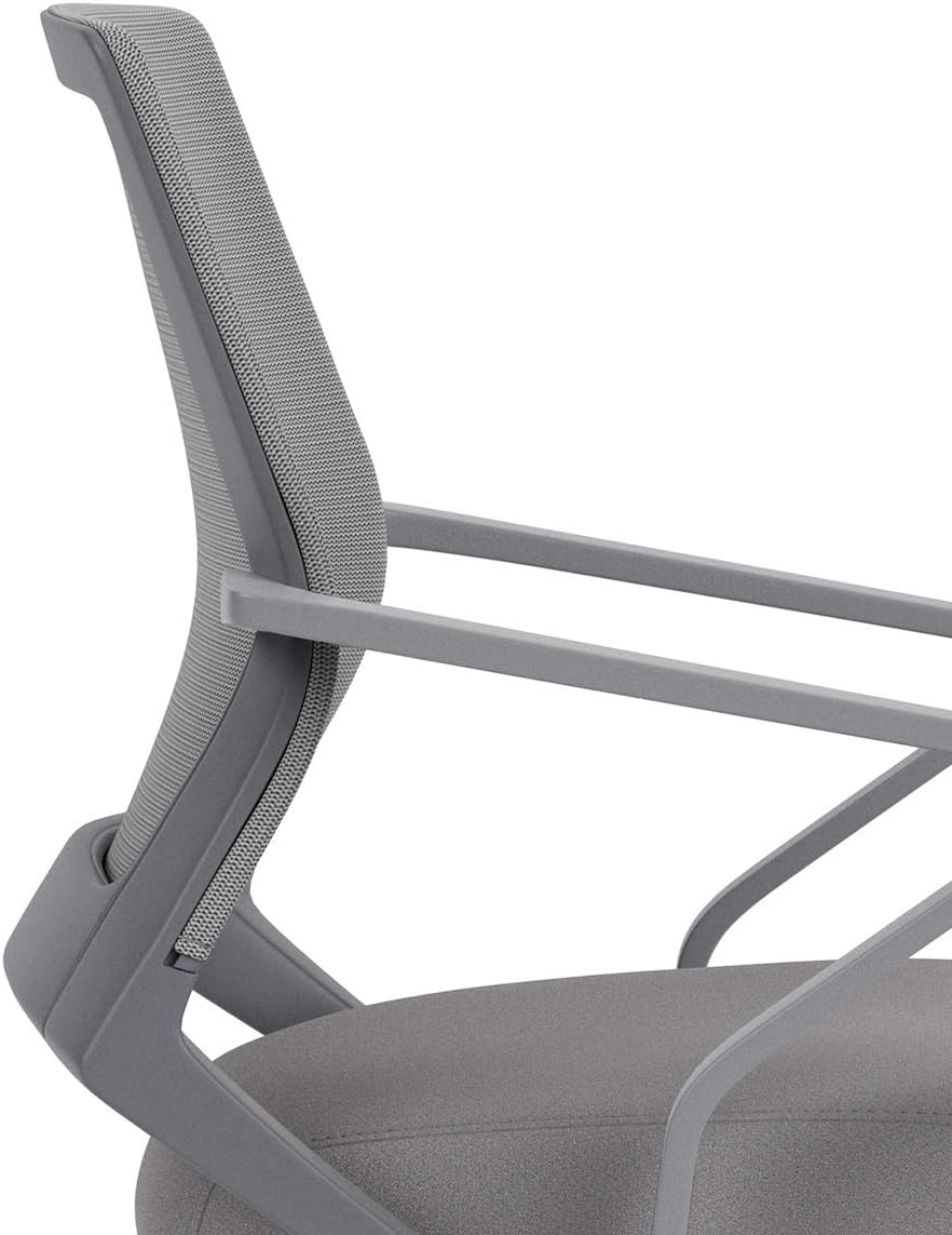 Integrated Fixed Arms and Generous Recline, Built-in Lumbar Support for Compact Home Offices, 5-Star Swivel Base and Grey Frame, Lilac