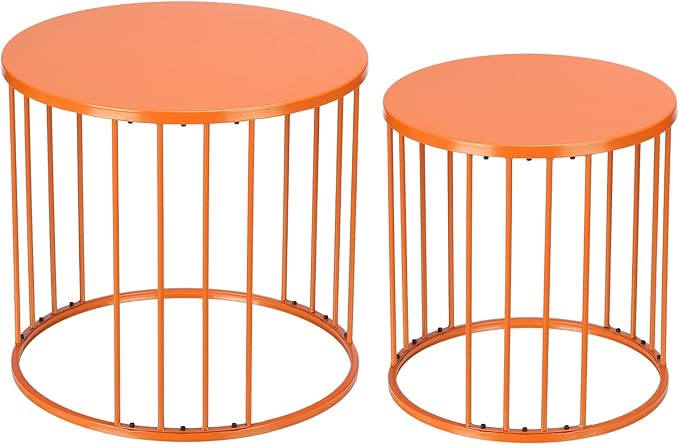 Outdoor Side Table Set of 2, Metal Circle Accent End Tables for Balcony Backyard Garden
