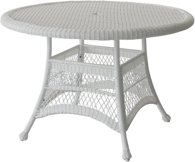 Wicker Round Dining Table, 44", White