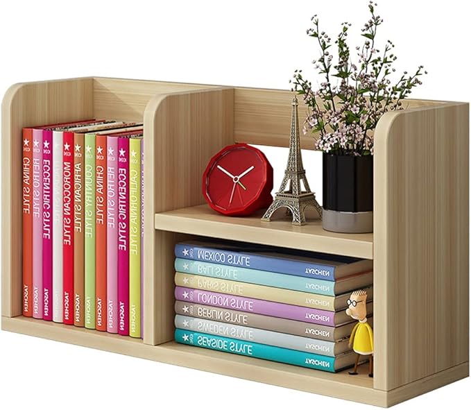 Bookshelf,Solid Wood Multi-Purpose Table Top, Large Space Independent Bookshelf, Small Rack for Student Storage