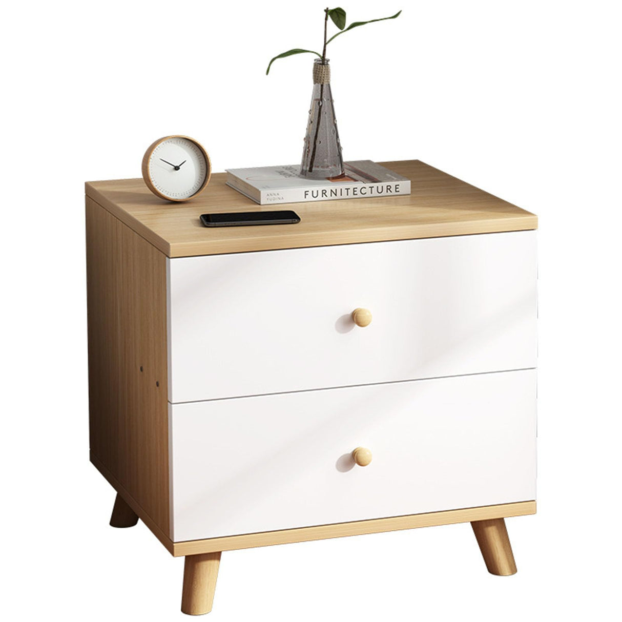 Small Storage Cabinet, Rock Board Mini Solid Wood Bedside Cabinet