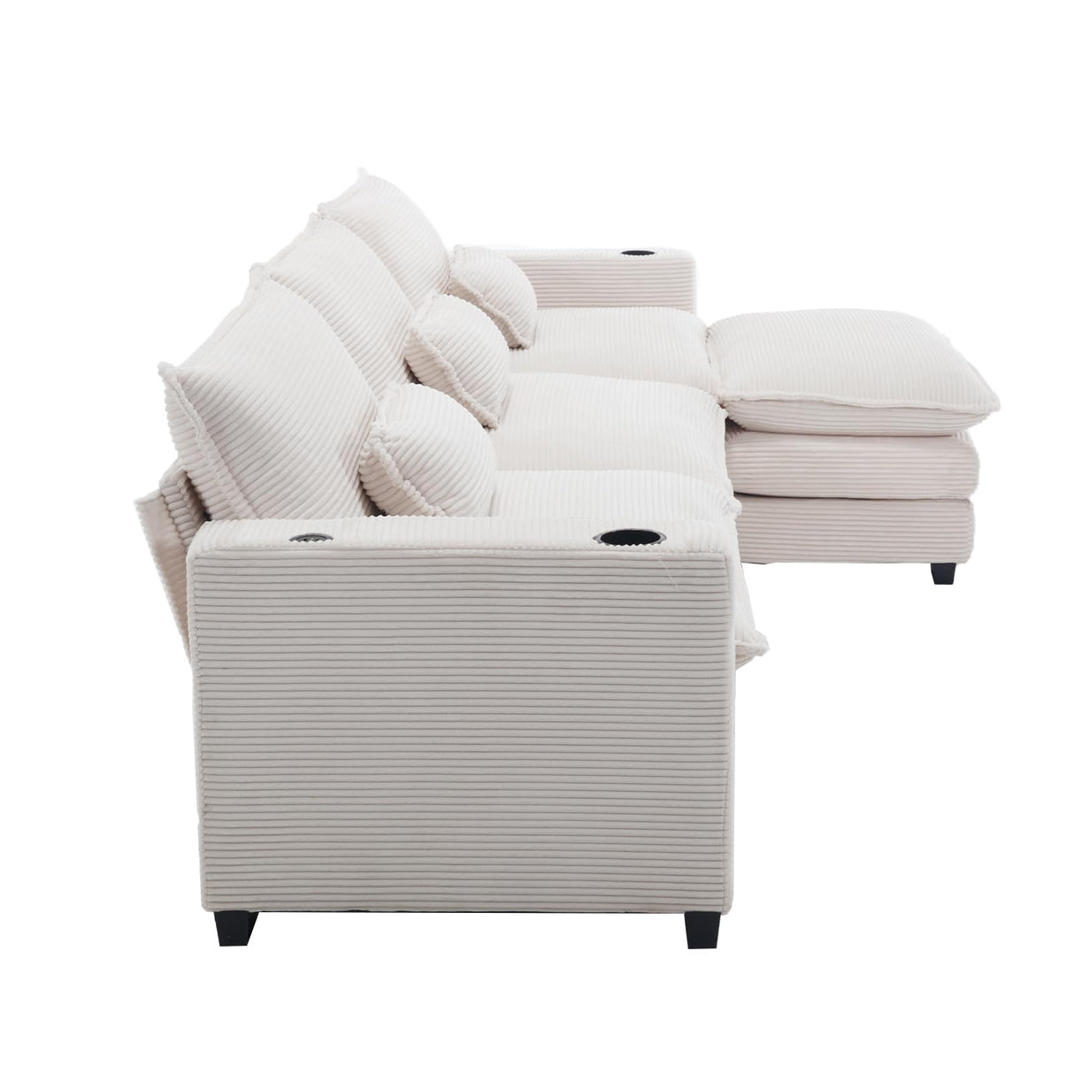 Corduroy Cloud Sectional Couch, Modern Comfy Modular L-Shaped Sectional