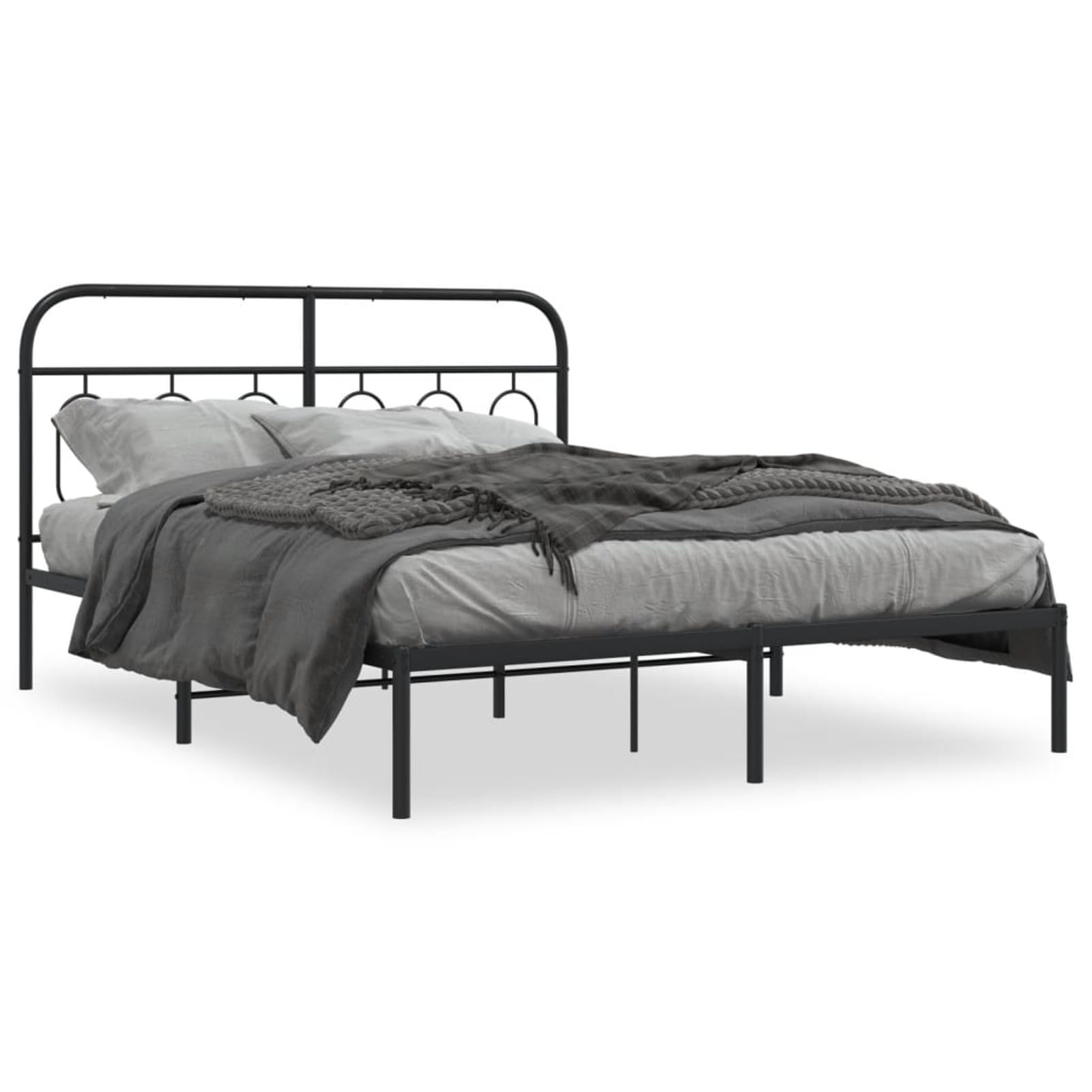 Tidyard Metal Bed Frame Without Mattress with Headboard Black 59.1 x 78.7 Inch Platform Bed Frame, Easy Assembly Mattress Foundation for Bedroom Dorm Guest Room Style M