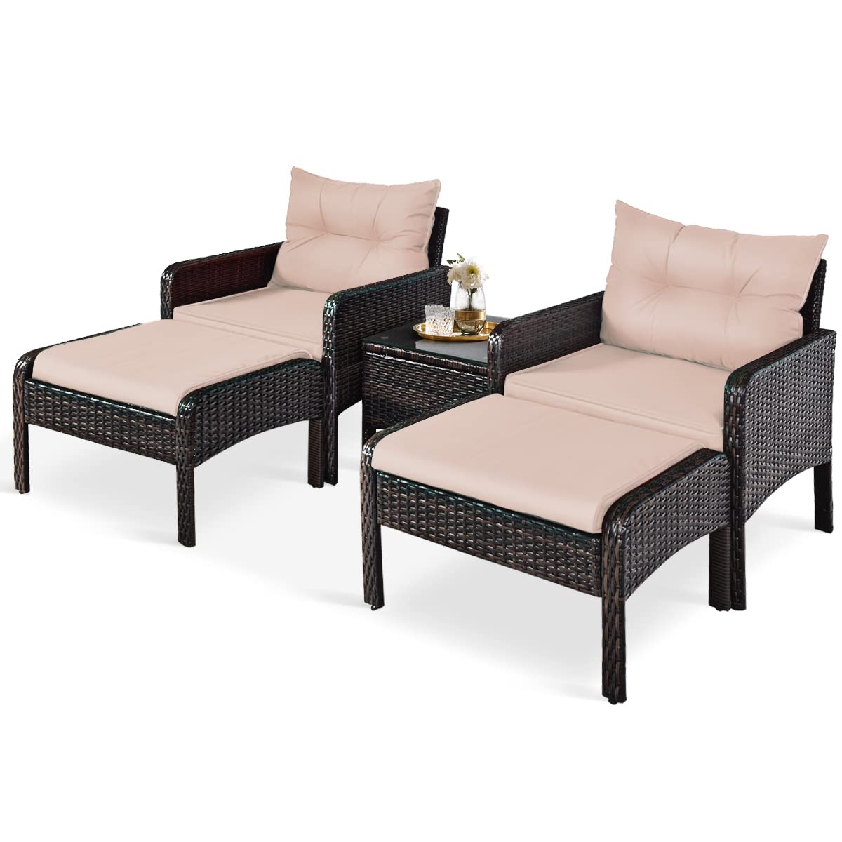 5-Piece Patio Furniture Set Outdoor Rattan Wicker Conversation Set