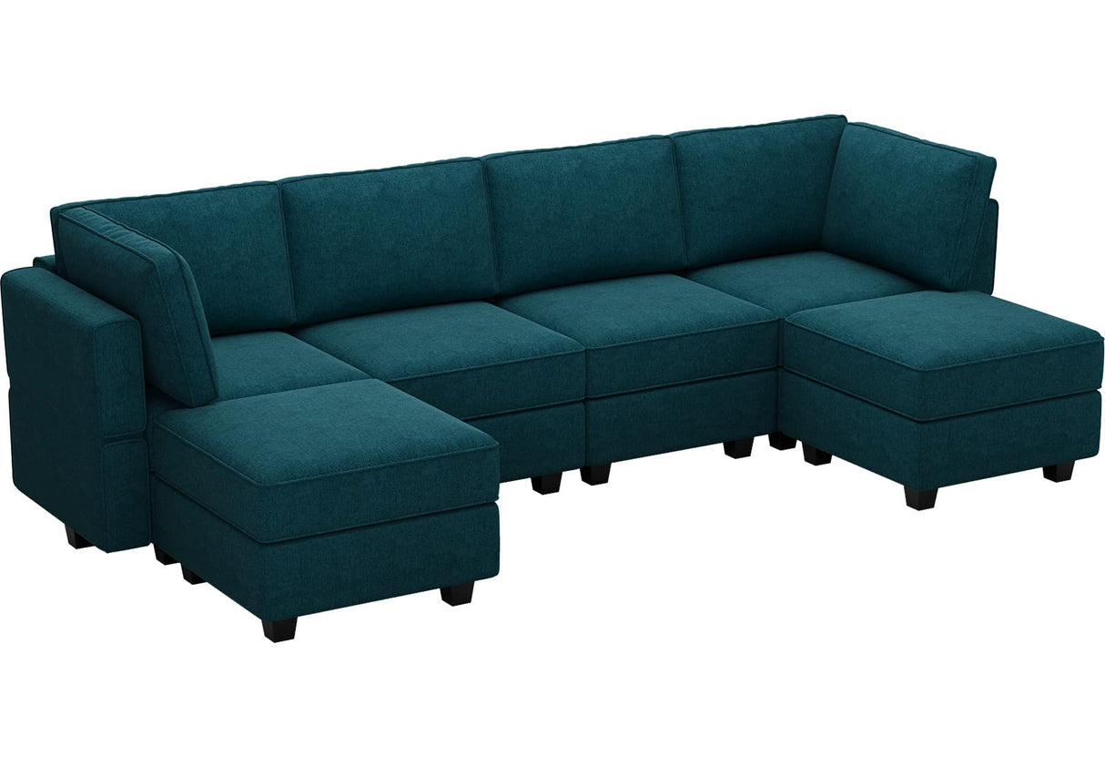U Shaped Sofa Modular Couch Reversible Storage Ottoman 6 Seater Sofa