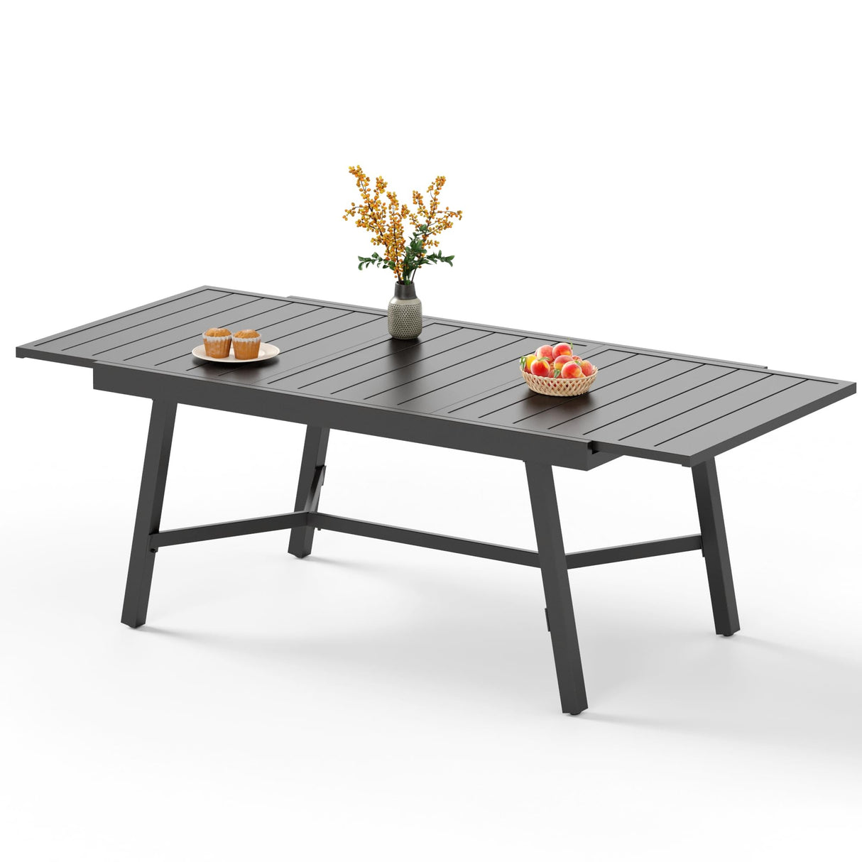 Expandable Patio Dining Table Metal Outdoor Table for 6-8 Person Lawn Garden Bistro Rectangular Table
