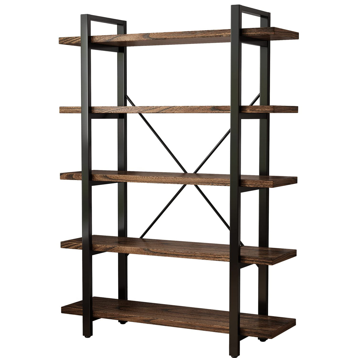 Industrial Style Solid Wood Bookcase and Book Shelves,Rustic Wood and Metal Shelving Unitļ¼ Living Room,Modern Rustic Open Industrial Book Shelf Office,Distressed Brown (AY-02-5Tier)