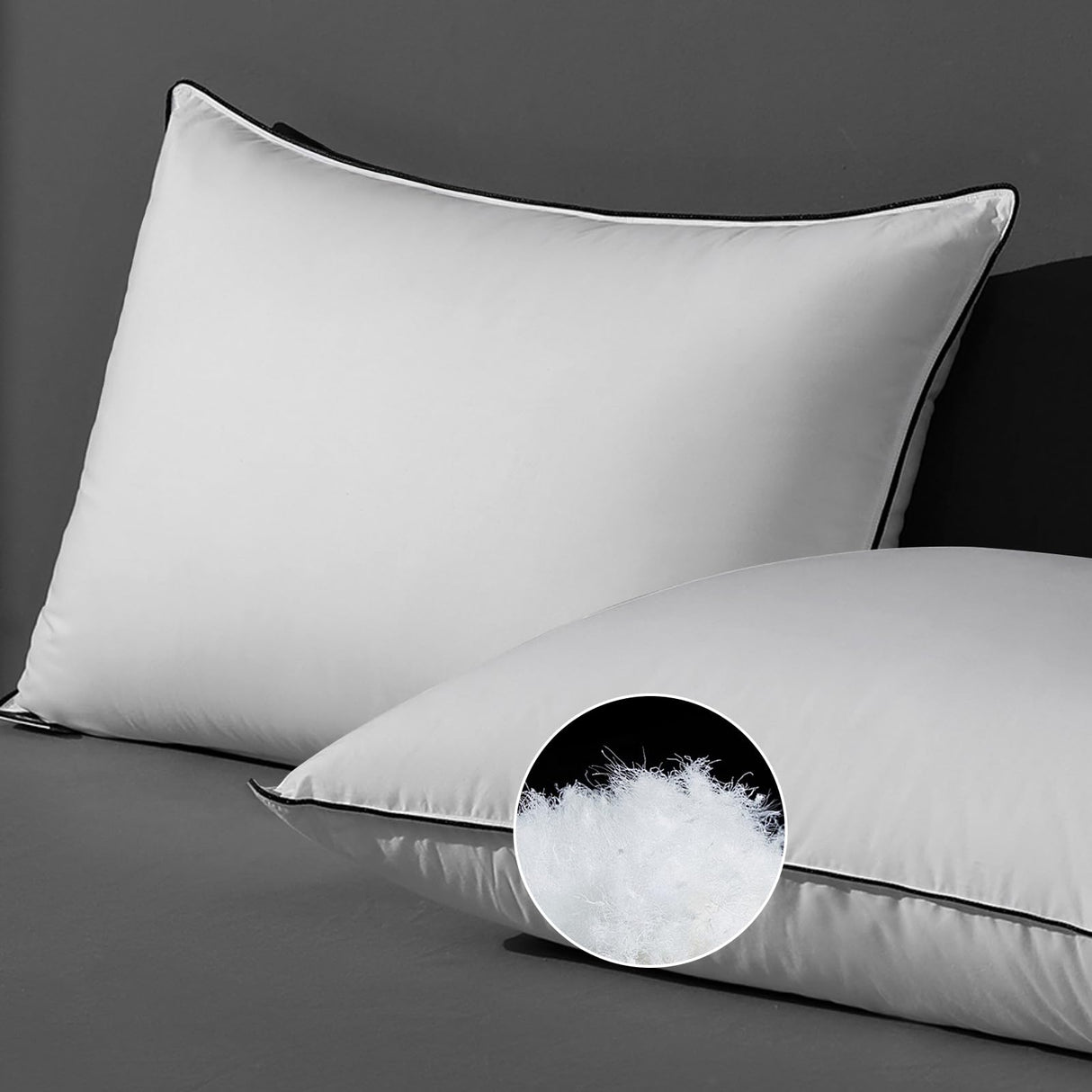 DWR Cloud-Like Luxury Feathers Down Pillows Set of 2, Soft & Fluffy Support with 100% Organic Cotton Cover, Ideal for Back & Stomach Sleepers – Not for Firm Pillow Lovers (20"x26")