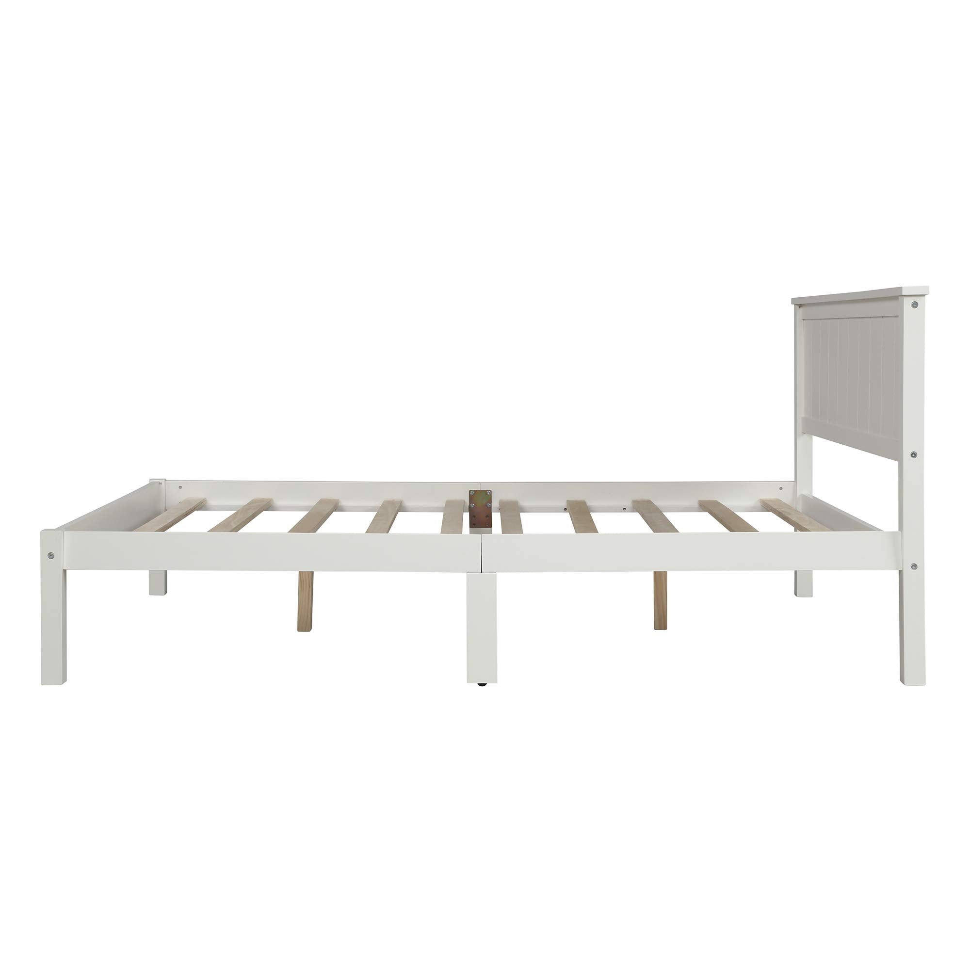 SOFTSEA Full Platform Bed Frame Wood Beds with Headboard, No Box Spring Needed/Wood Slat Support (Full, White)