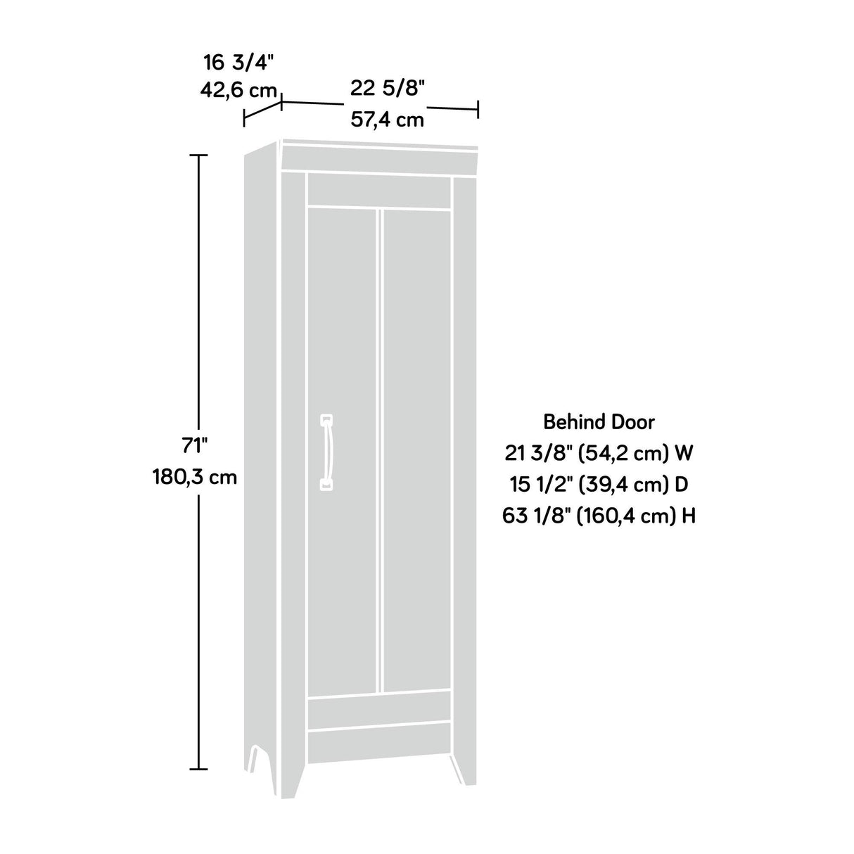 Adept Narrow Storage Pantry Cabinet, L: 22.60" x W: 16.77" x H: 70.98"