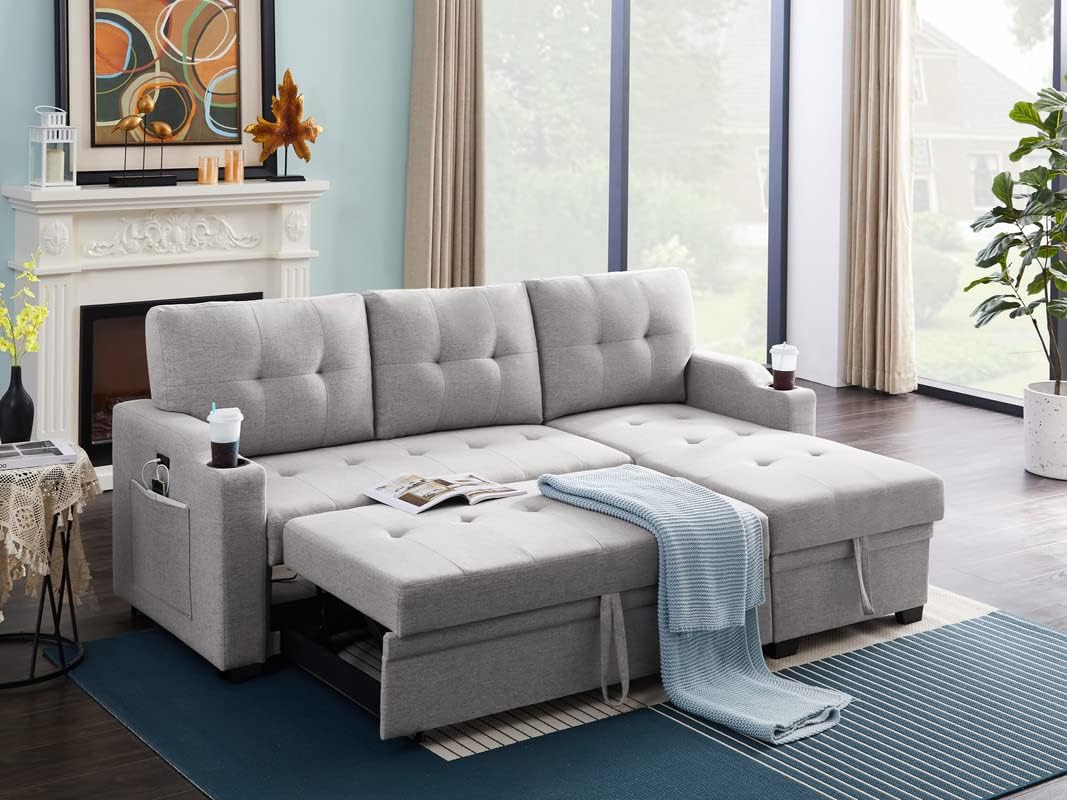 Upholstery Tufted Sofa&Couch,L-Shaped Corner Reversible Sleeper Sectional Sofa