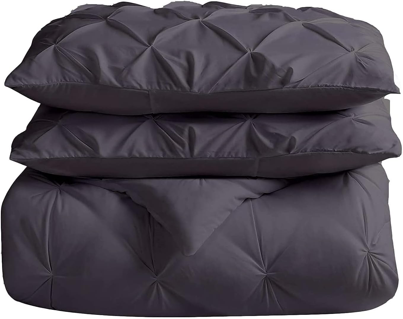 All-Season Full XL Size Dark Grey Pinch Pleated Comforter with 4 Corner Tabs 100% Organic