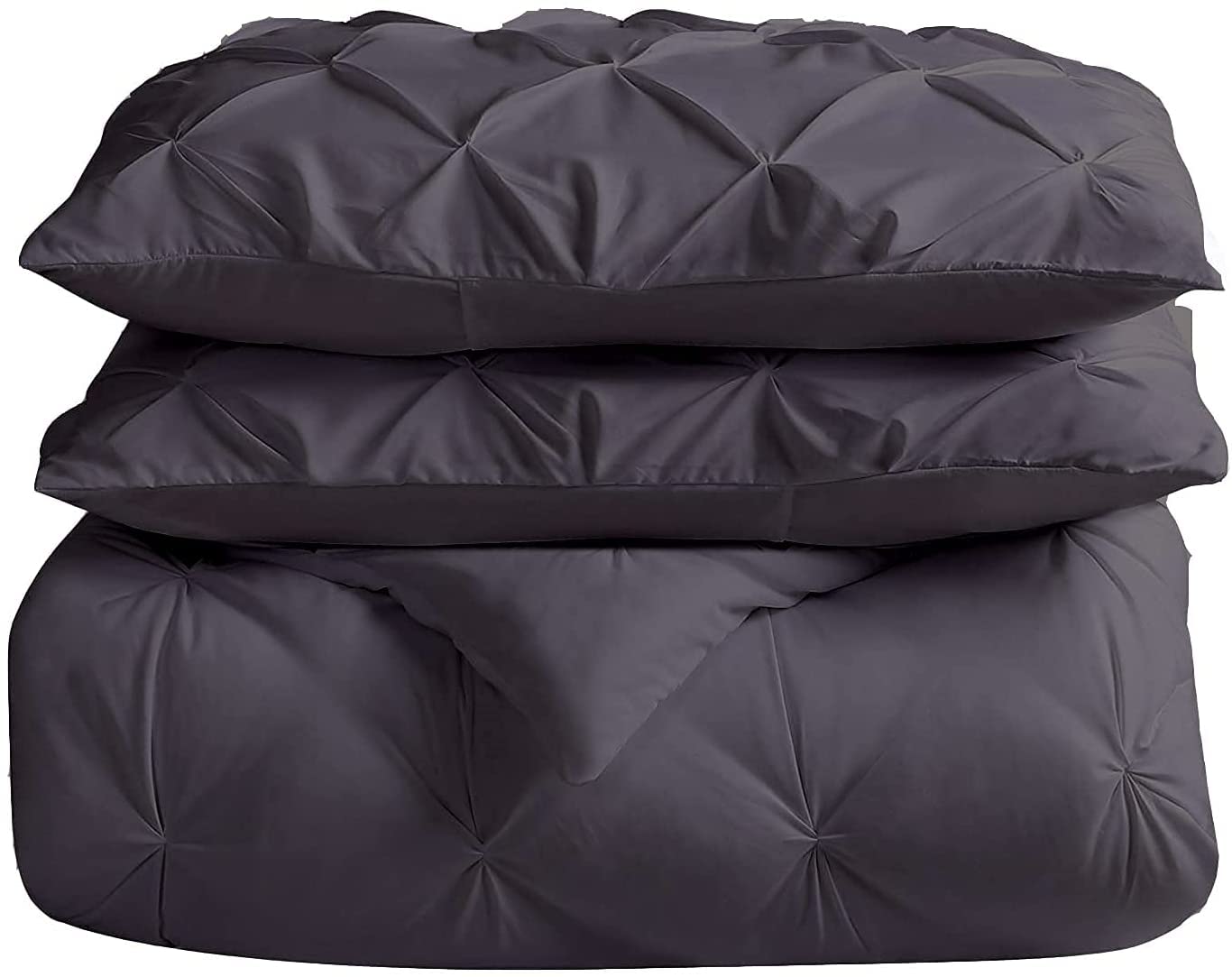 All-Season Full XL Size Dark Grey Pinch Pleated Comforter with 4 Corner Tabs 100% Organic