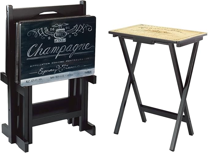Tuscan Label Vintage TV Tray Table Set – Set of 4 with Stand