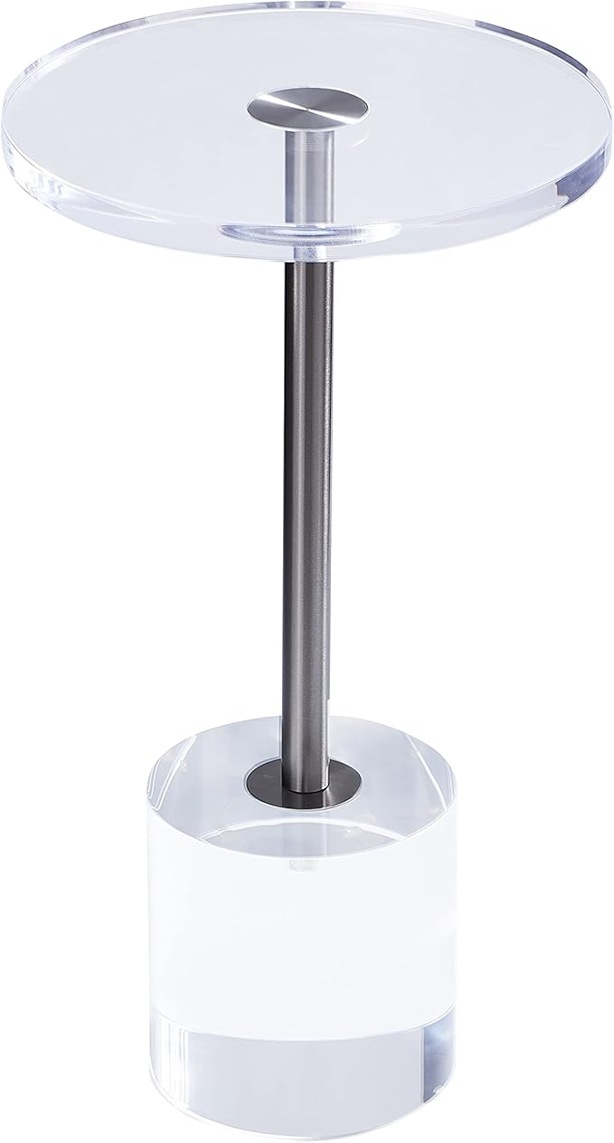 Clear Acrylic End Table,Side Table,Brushed Brass Metal,Round,for Office