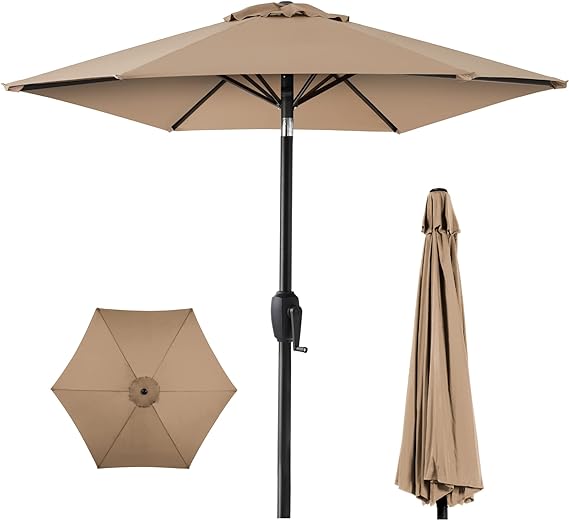 7.5ft Heavy-Duty Round Outdoor Market Table Patio Umbrella w/Steel Pole, Push Button Tilt