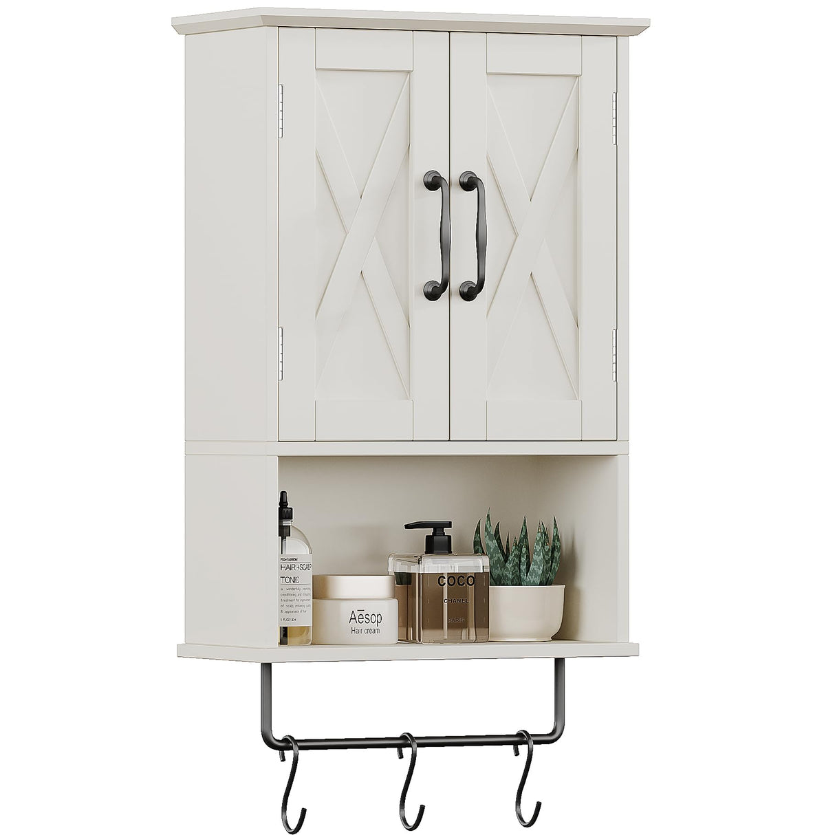 Farmhouse Medicine Cabinet, Bathroom Wall Cabinet with Adjustable Shelf, Towel Bar