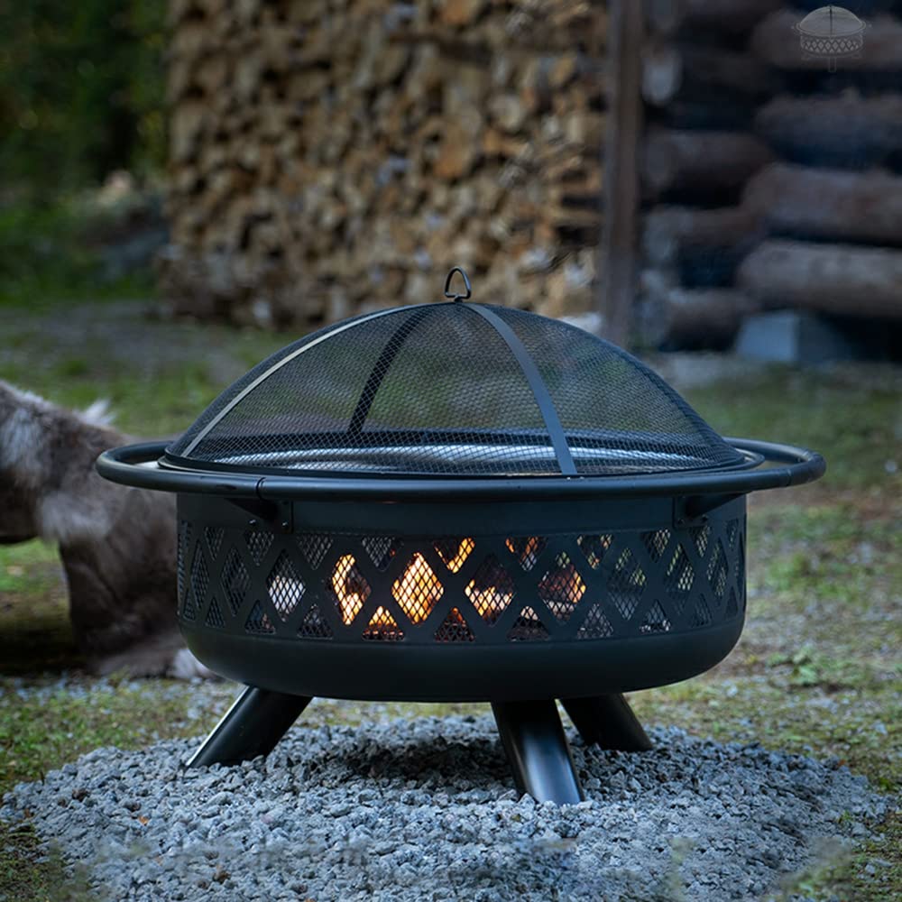 Wood Burning Fire Pits for Outside with Lid,Fire Pit Set with Poker,29.5 inch Four