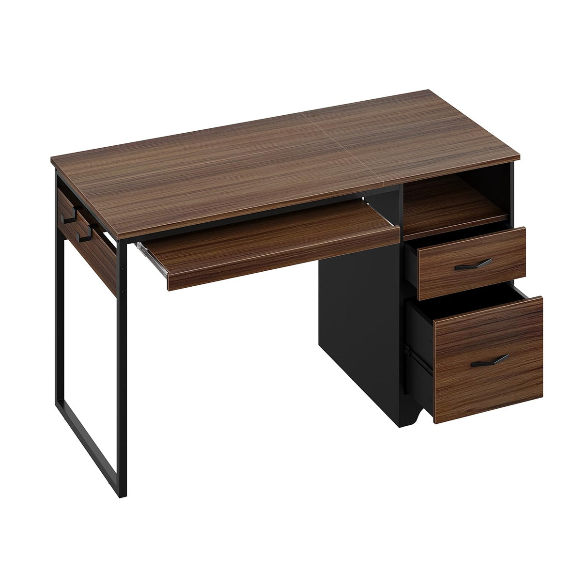 Computer Desk with Drawers, Office Desk with Storage, Industrial Wood Writing Desk