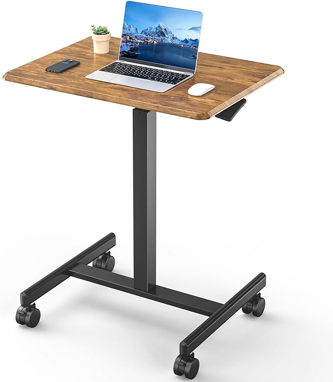 Mobile Small Standing Desk, Portable Rolling Laptop Sit Stand Desk with Lockable Wheels
