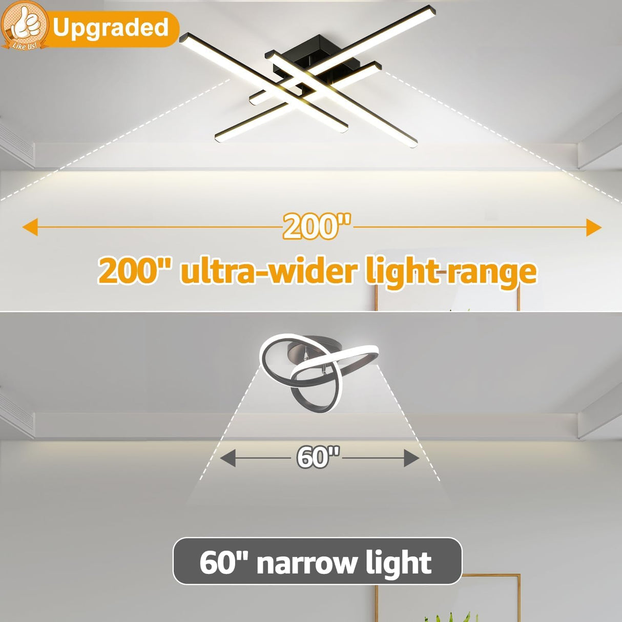 LED Ceiling Light Fixture, Dimmable Close to Ceiling Light with Remote Control Black