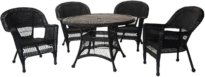 5 Piece Wicker Outdoor Dining Set, Black