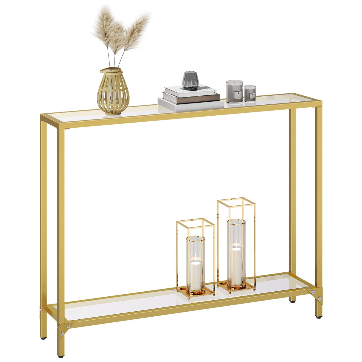 39.4" Gold Console Table, Tempered Glass Sofa Table, Modern Entryway Table