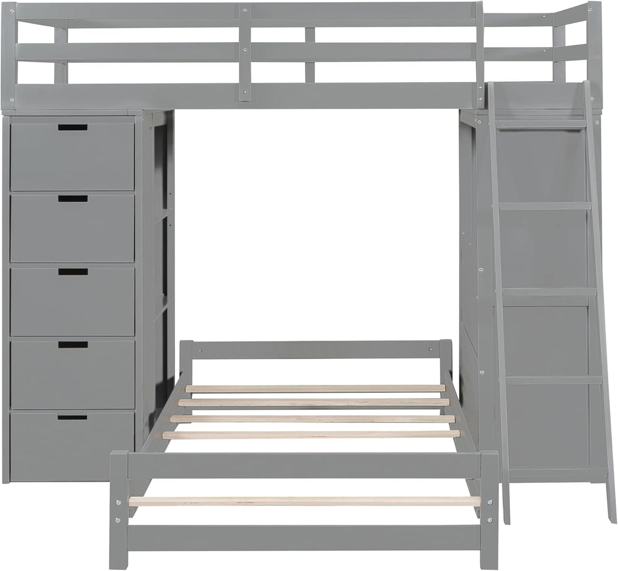 Over Twin Bunk Bed Loft Bed with Desk/ 8 Drawers/ 3 Shelves/Stairs/LED Light and USB