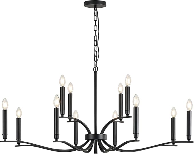 Black Living Room Chandelier 12 Light Hight Ceiling Foyer Candle Chandelier Large
