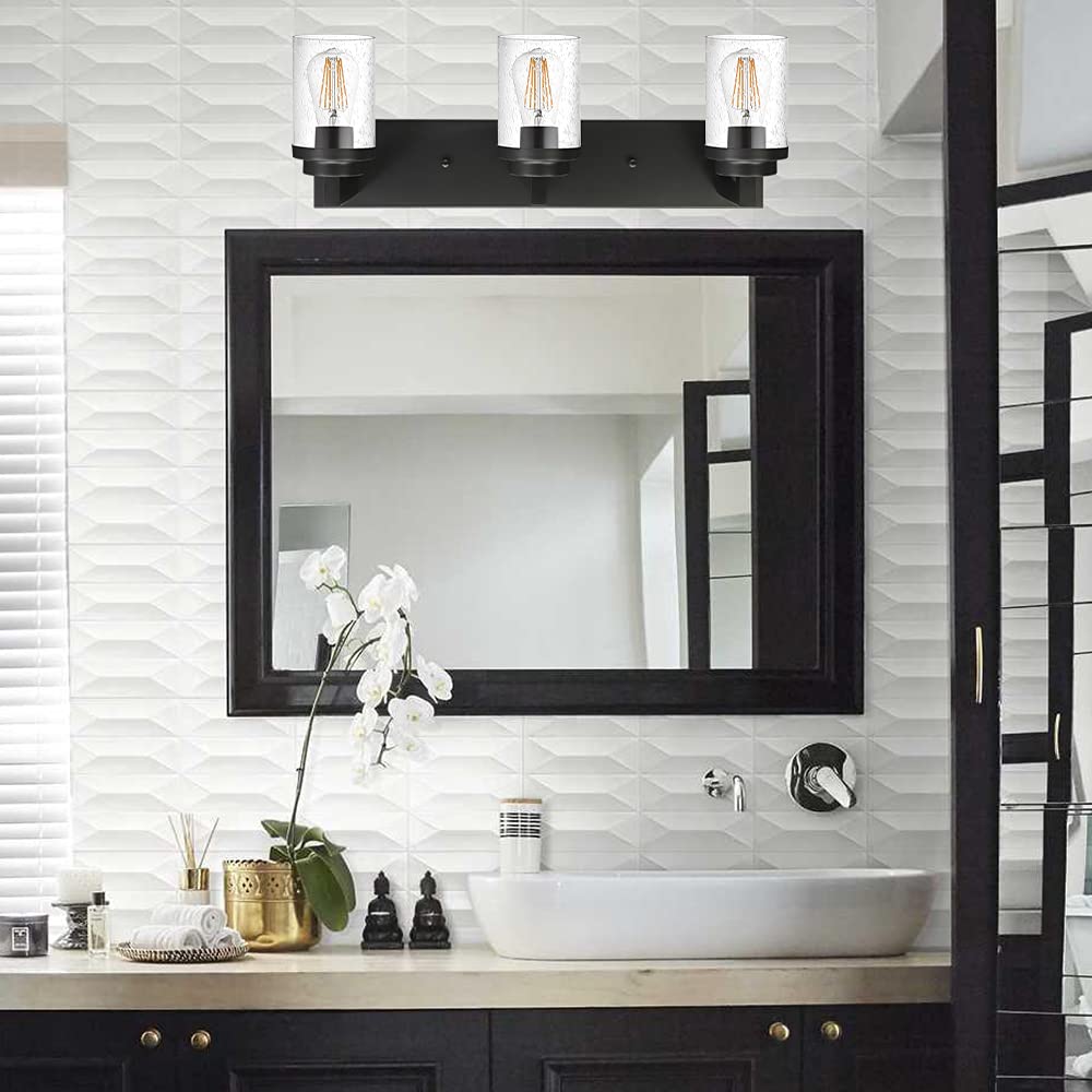 Bathroom Light Fixtures, 3 Light Matte Black Vanity Light Modern Bath Wall Mounted
