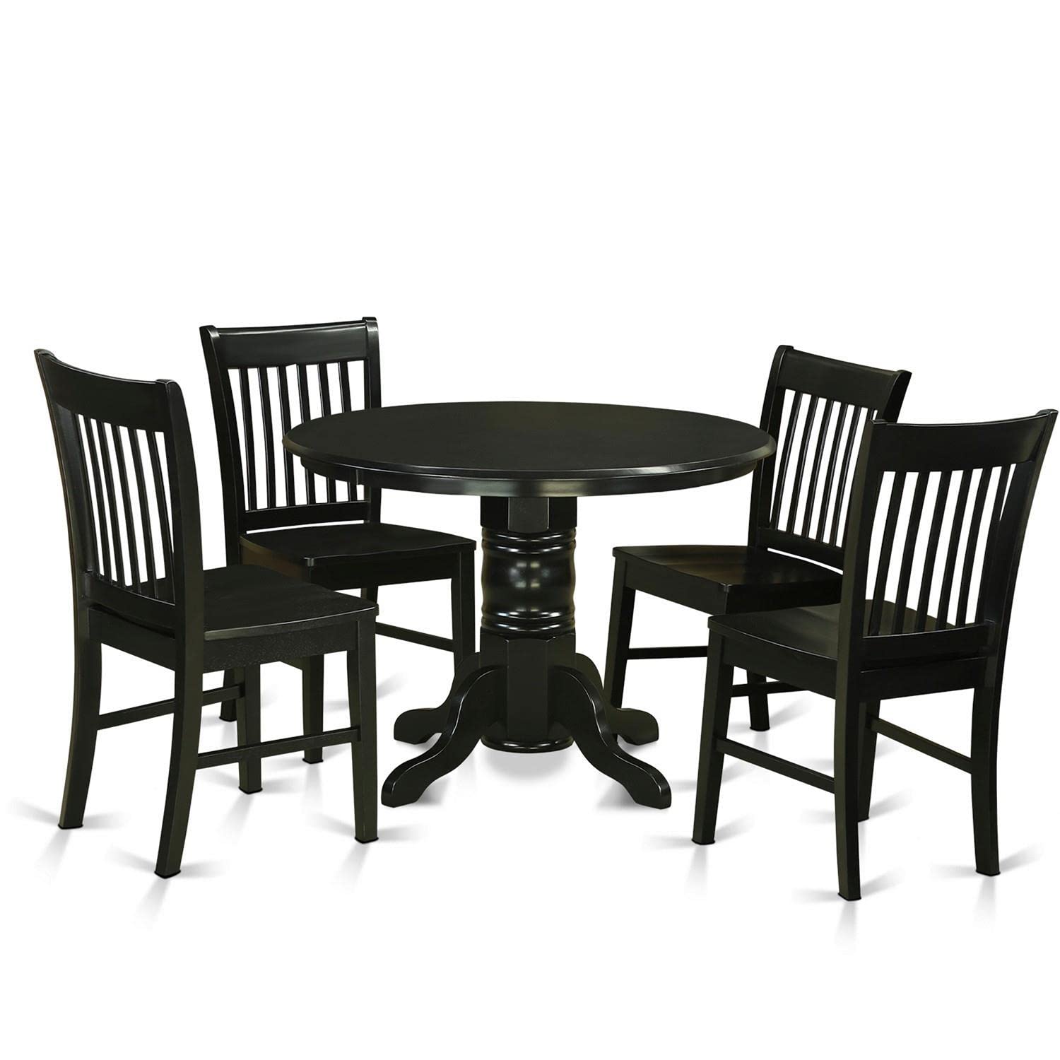 SHNO5-BLK-W 5 Piece Dining Set Includes a Round Dining Room Table with Pedestal and 4