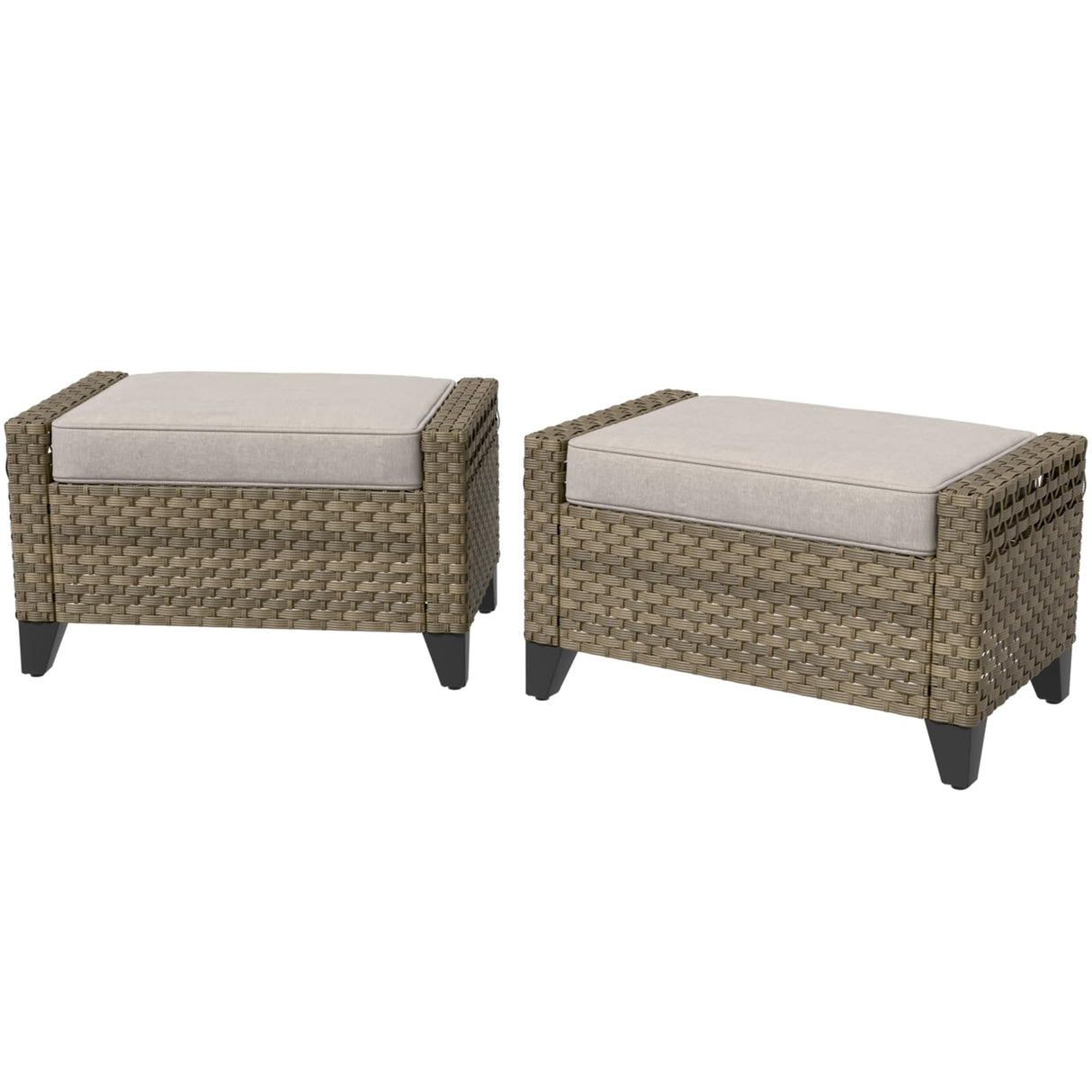 2 Piece Wicker Outdoor Ottoman, Patio Ottoman Foot Rest for Couch