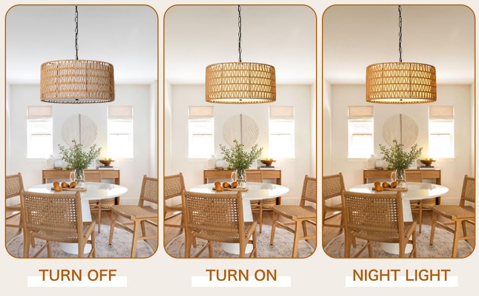 Rattan Farmhouse Chandelier, 5 Lights Boho Large Pendant Light, Hand Woven Chandeliers