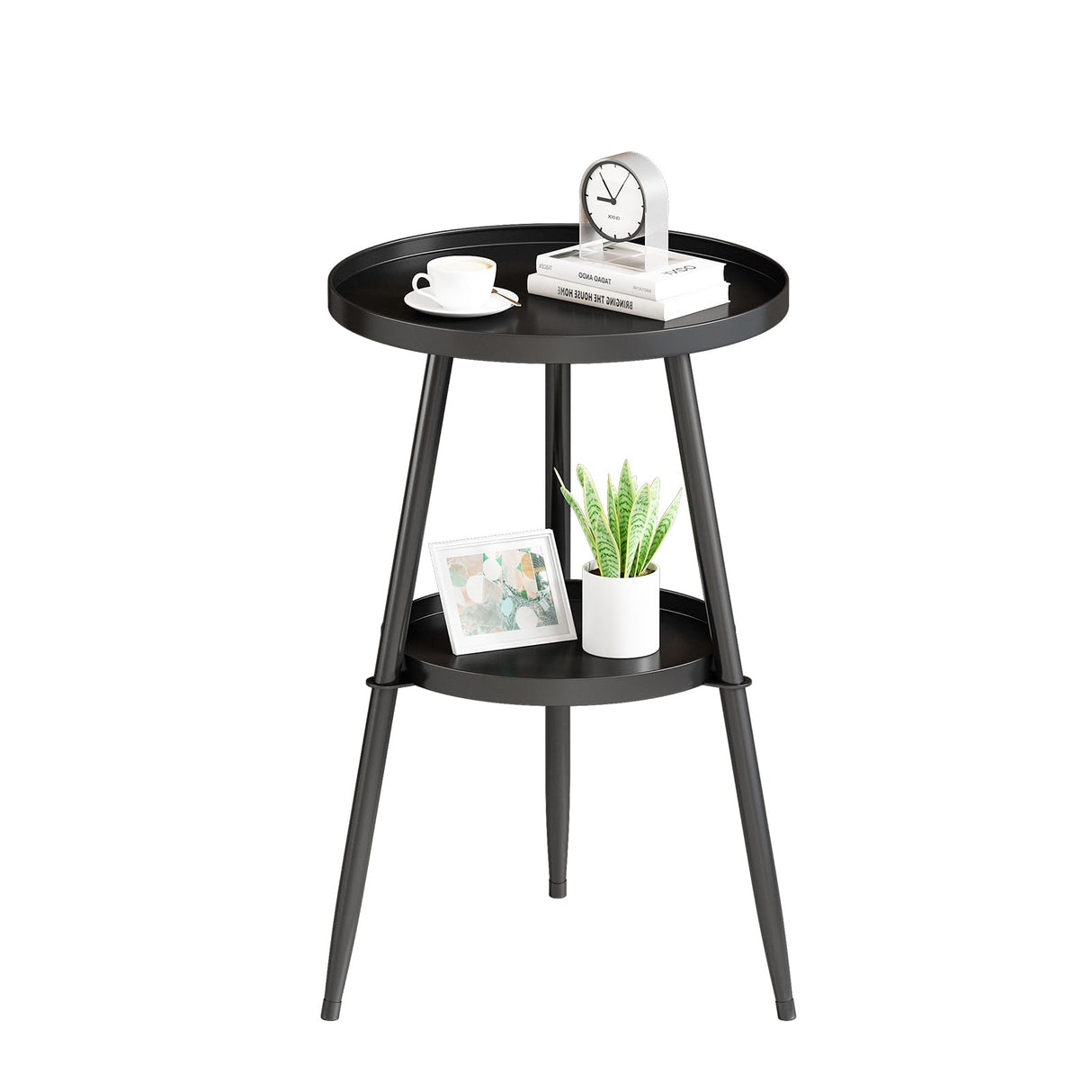 LMGVRZK Round Small Black Side Table,2 Tier Modern Metal Tall End Table Circle Accent Table Coffee Tables Nightstand for Small Spaces Indoor Outdoor and Living Room Bedroom Balcony or Office - Bircata