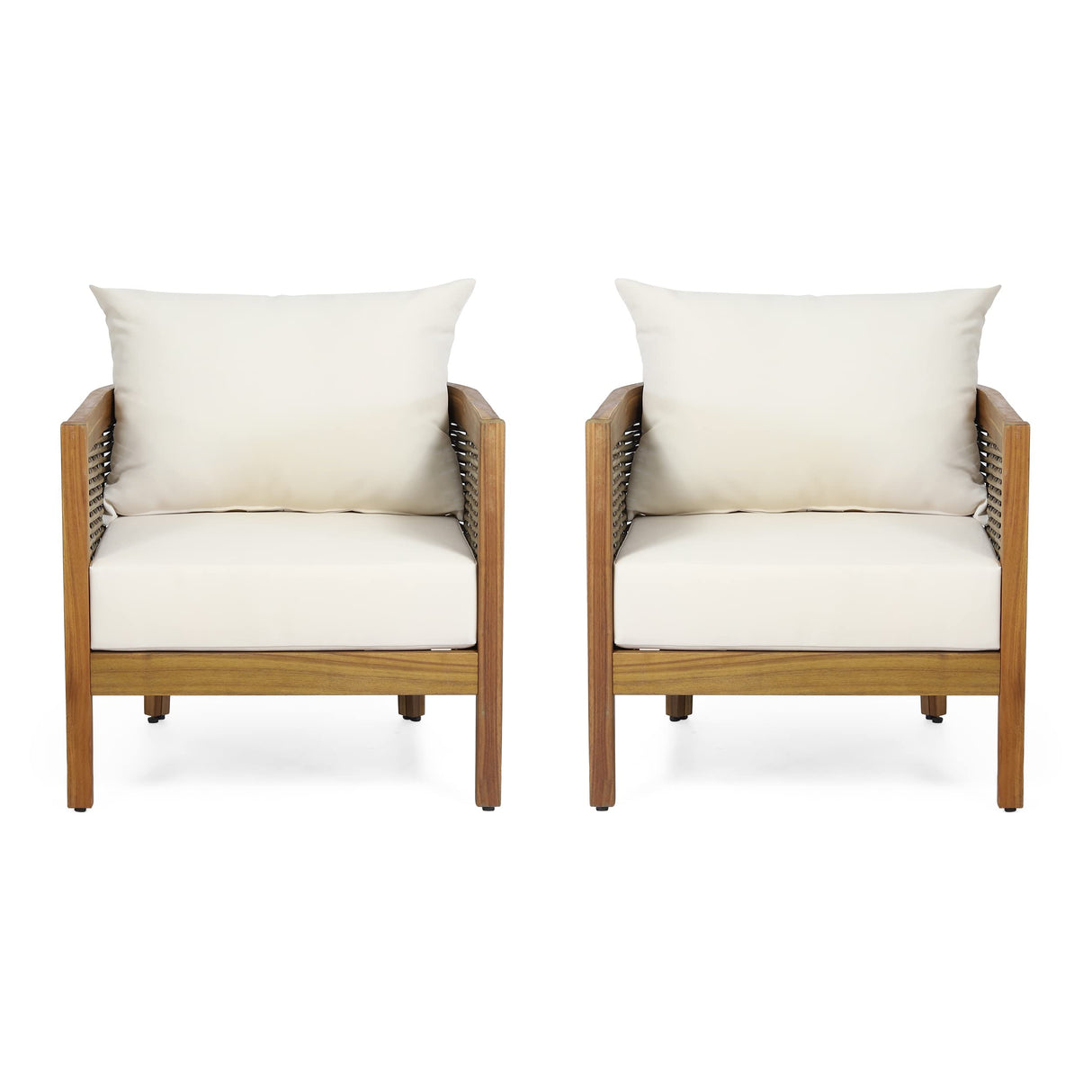 Knight Home Burchett Outdoor Acacia Wood Club Chairs with Cushions, Beige, Brown