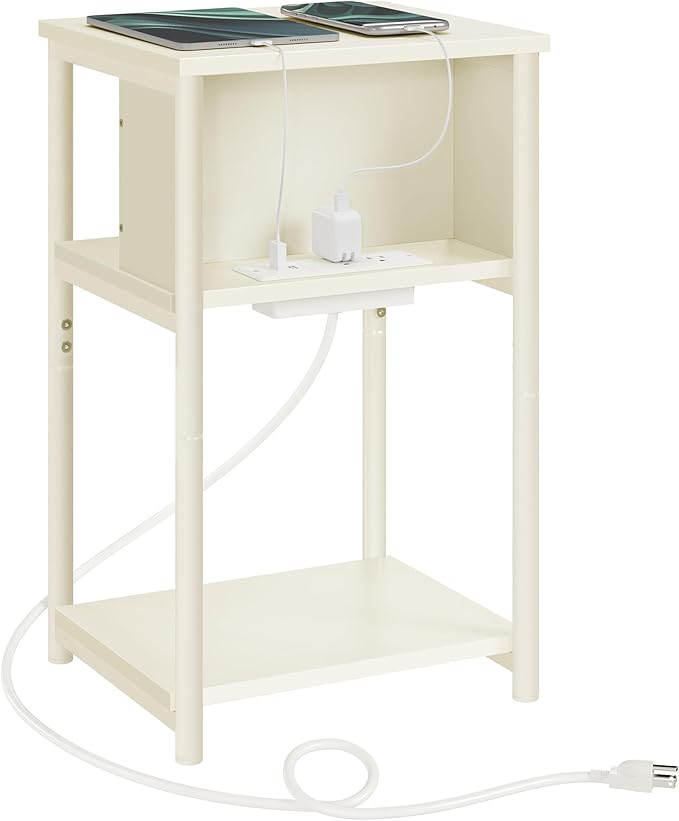 Small Narrow Side Table with Charging Station