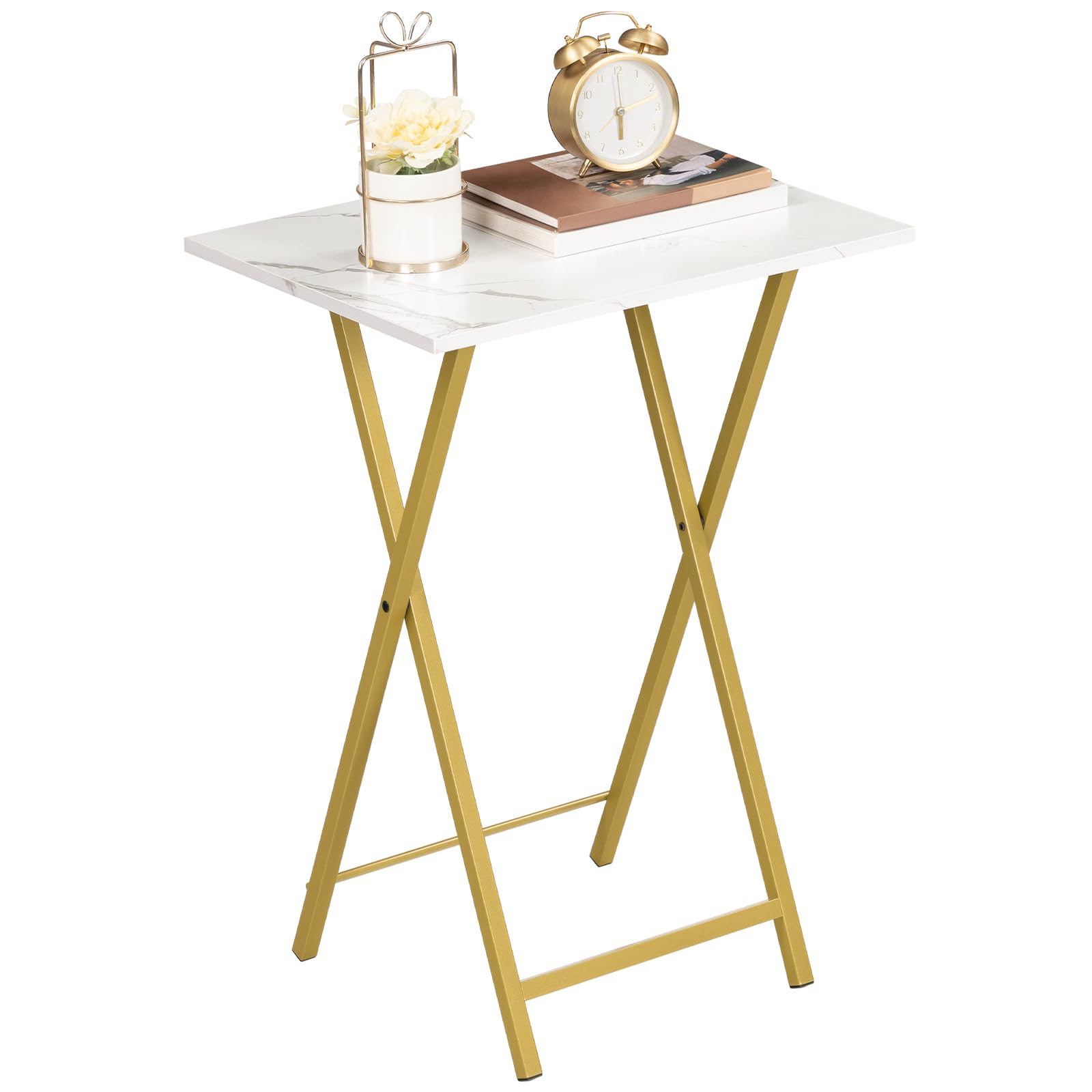 Folding TV Tray Tables, Set of 4 TV Trays with Storage Rack, Industrial Side Table for Eating at Couch,