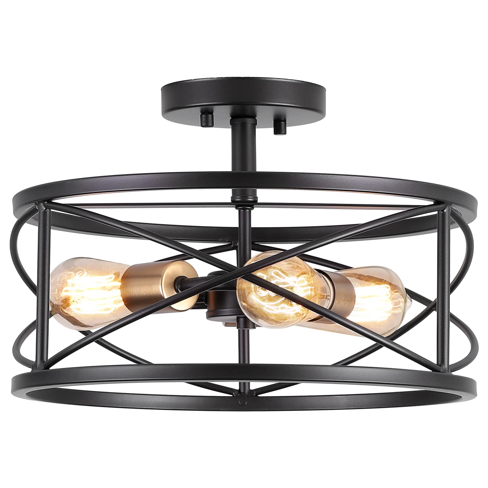 3-Light Semi Flush Mount Ceiling Light, 14-inch Industrial Modern Farmhouse Lighting