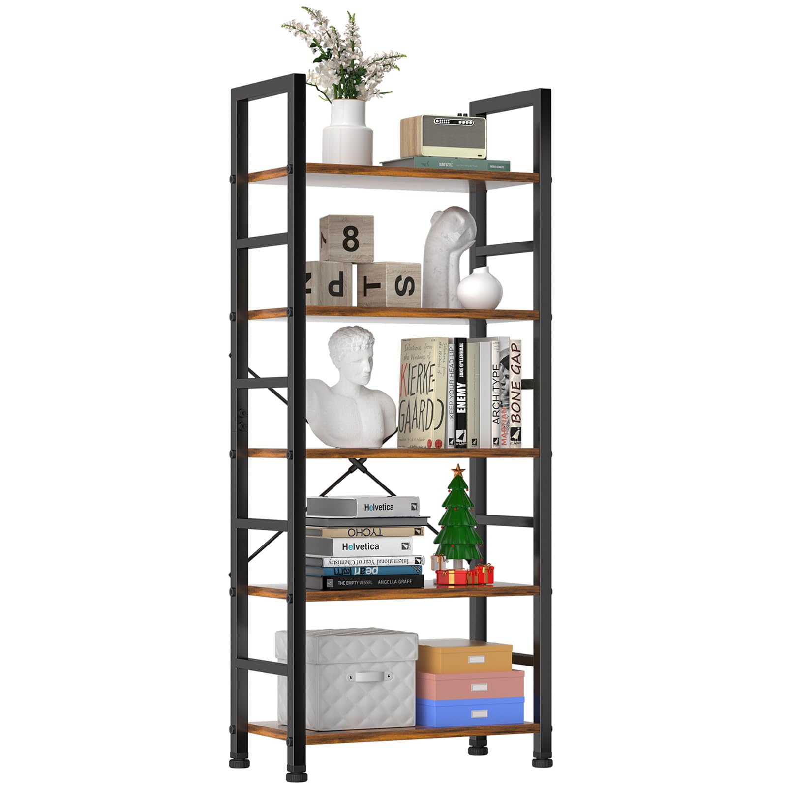 Book Shelf, 5 Tier Bookcase, Tall Bookshelf Modern Book Case for Books, Garage Kit