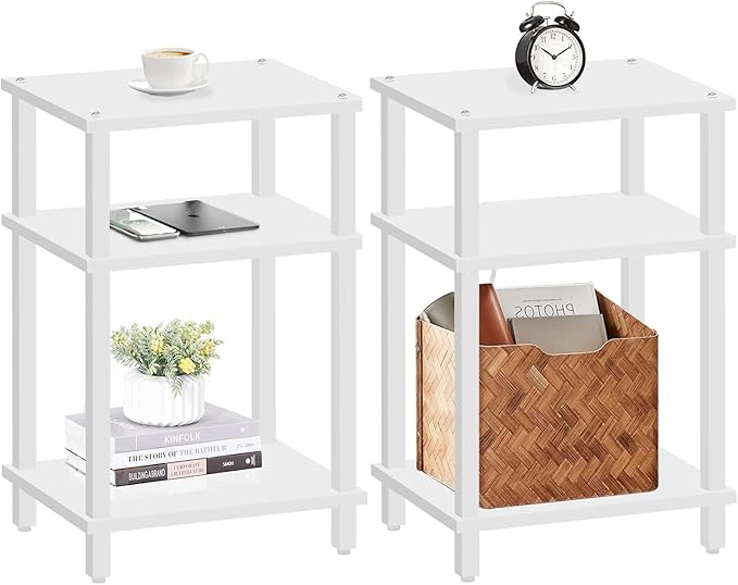 End Table with Charging Station, Side Table with USB Ports and Outlets, Nightstand, 3