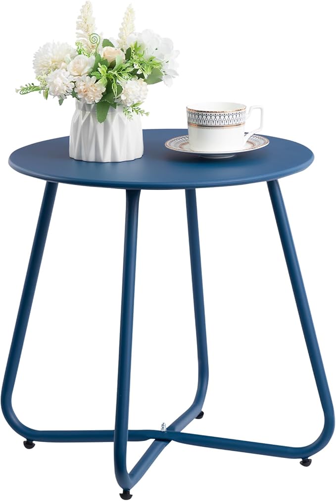 Small Round Patio Metal Side Snack Table, Accent Anti-Rust Steel Coffee Table