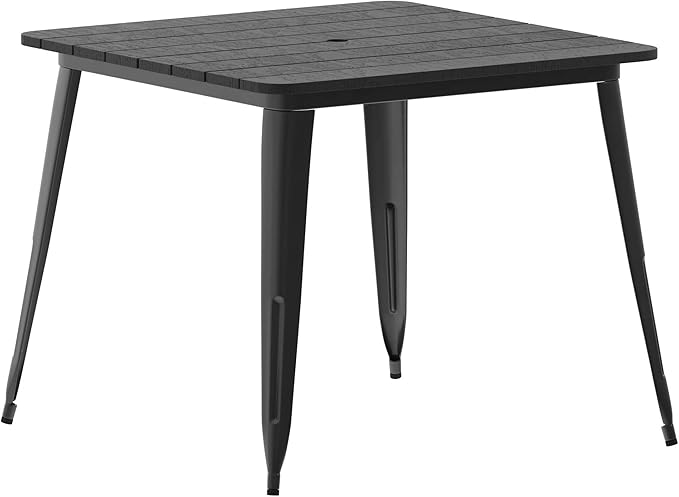 Declan Commercial Outdoor Dining Table with Umbrella Hole, All Weather Poly Resin Top